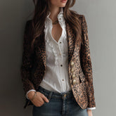 Herbstlicher Wild Leopard Print Langarm-Blazer für elegante Auftritte