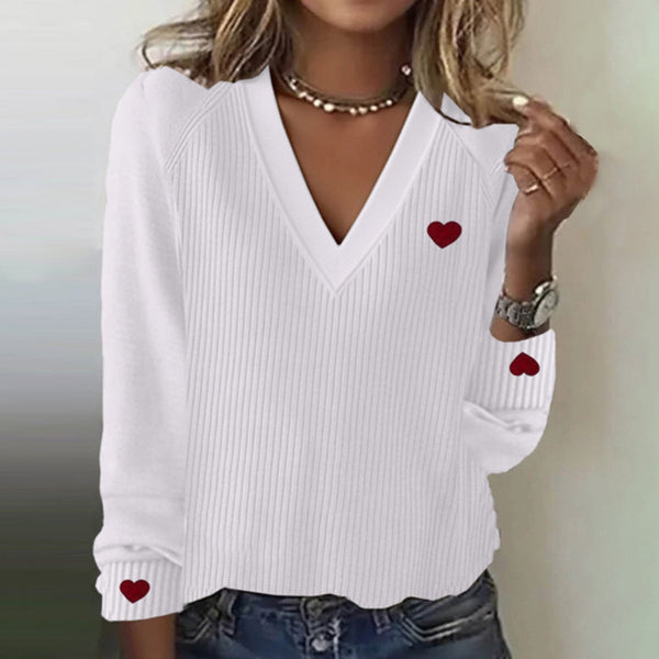 Chic V-Neck Long Sleeve Sweater - Eleganter Herbstsbegleiter mit Komfort