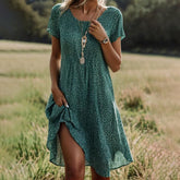 Chic Midi-Kleid in Grün - Perfekt für den Herbst, mit Polka Dot Muster