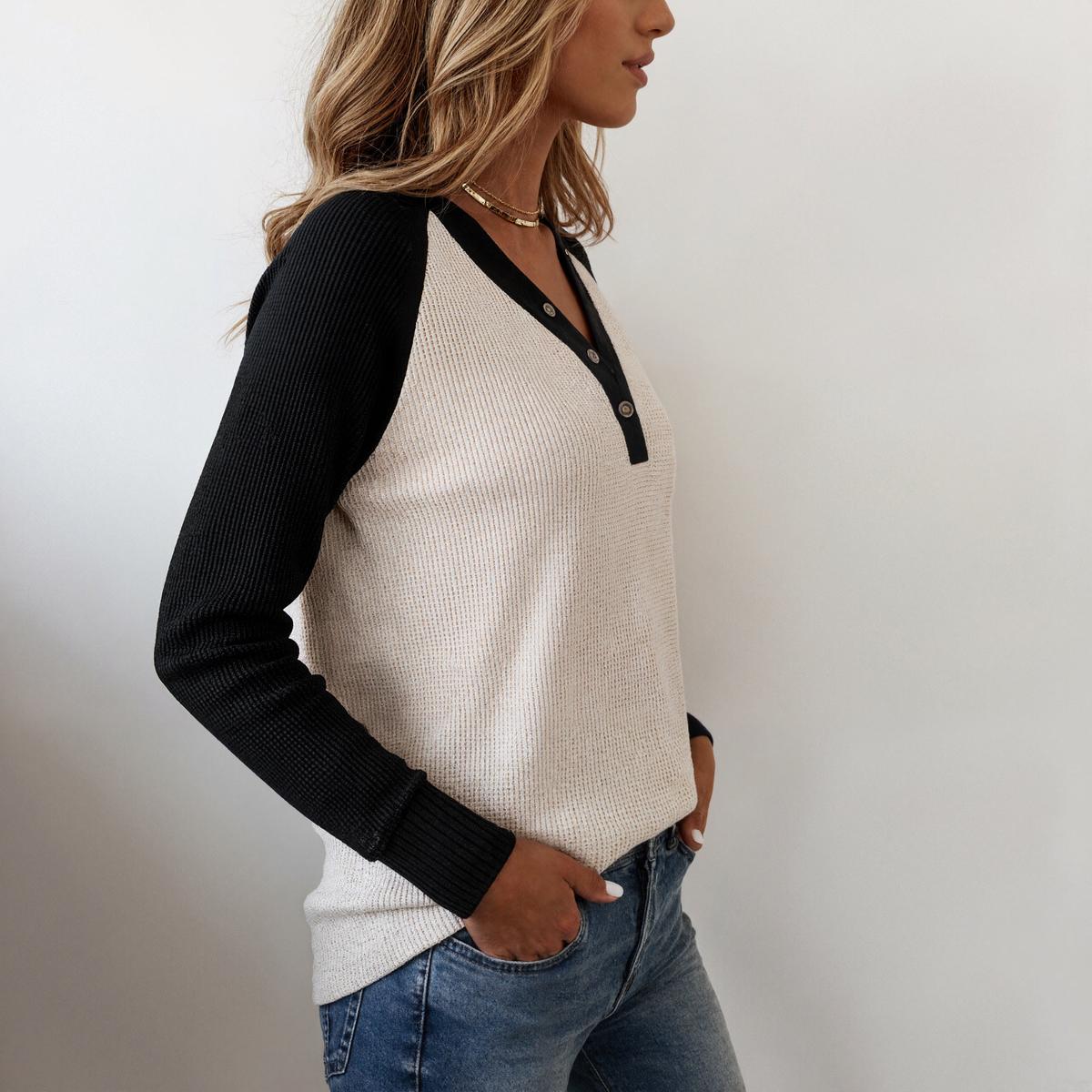Herbstlicher Wohlfühl-Pullover: Comfy Long Sleeve V-Neck Sweater