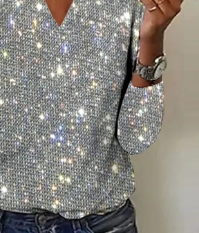 Winter Party Pailletten V-Neck Top Silber – Warm & Glamour