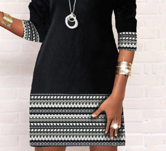 Herbstshaftes Aztec Mini-Kleid mit langen Ärmeln - Chic & Vielseitig kombinierbar
