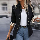 Elegante Winter Blazerjacke schwarz mit Karomuster Damen