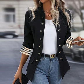 Elegante Winter Blazerjacke schwarz mit Karomuster Damen
