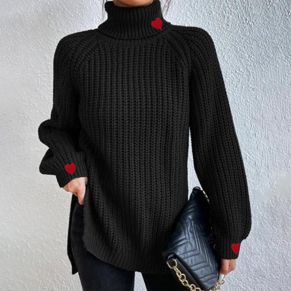 Cooler Herbst-Sweater: Schwarzer Turtle Neck Langarm Strickpullover