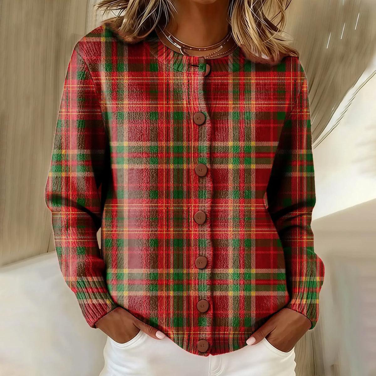 Winterlicher Luxus: Roter Check Long Sleeve Cardigan - Warm, Elegant & Kariert
