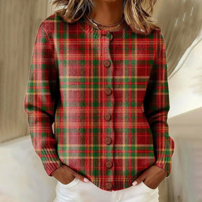 Winterlicher Luxus: Roter Check Long Sleeve Cardigan - Warm, Elegant & Kariert