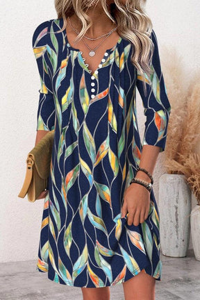 Trendy 3/4 Ärmel Blaues Minikleid - Herbstsmode mit Stil & Komfort