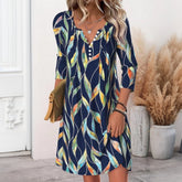 Trendy 3/4 Ärmel Blaues Minikleid - Herbstsmode mit Stil & Komfort