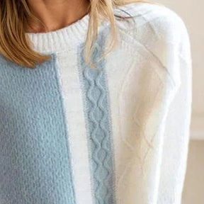 Herbst-Eleganz: Blue Round Neck Color Block Pullover - Warm & Stilvoll