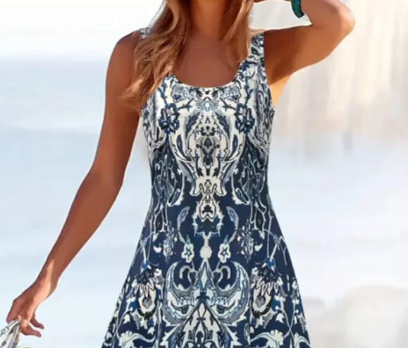 Ärmelloses Groovy Blue Maxi-Kleid - Eleganz & Komfort für den Frühling