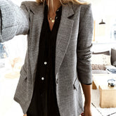 Retro Chic Grauer Langarm-Blazer - Herbstsfavorit für modernen Stil & Komfort