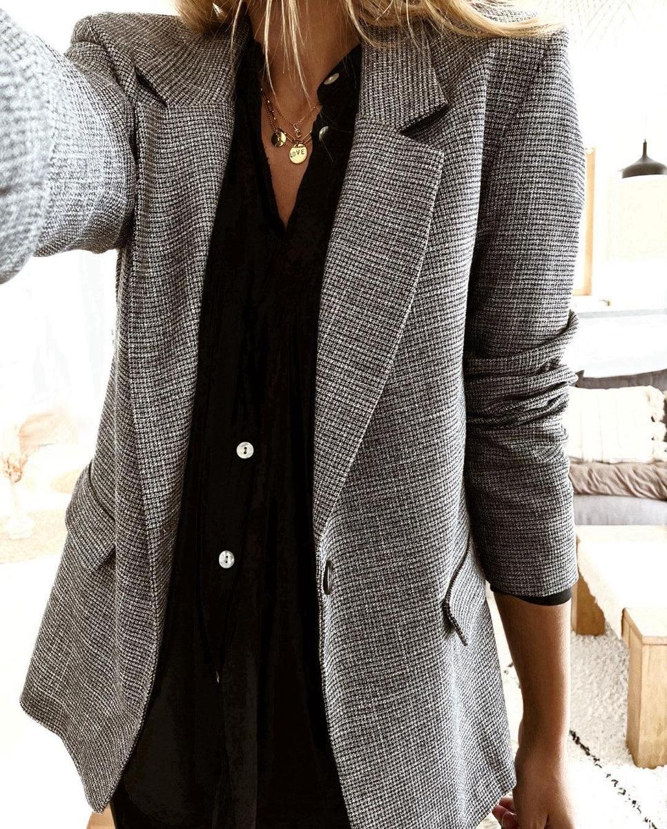 Retro Chic Grauer Langarm-Blazer - Herbstsfavorit für modernen Stil & Komfort