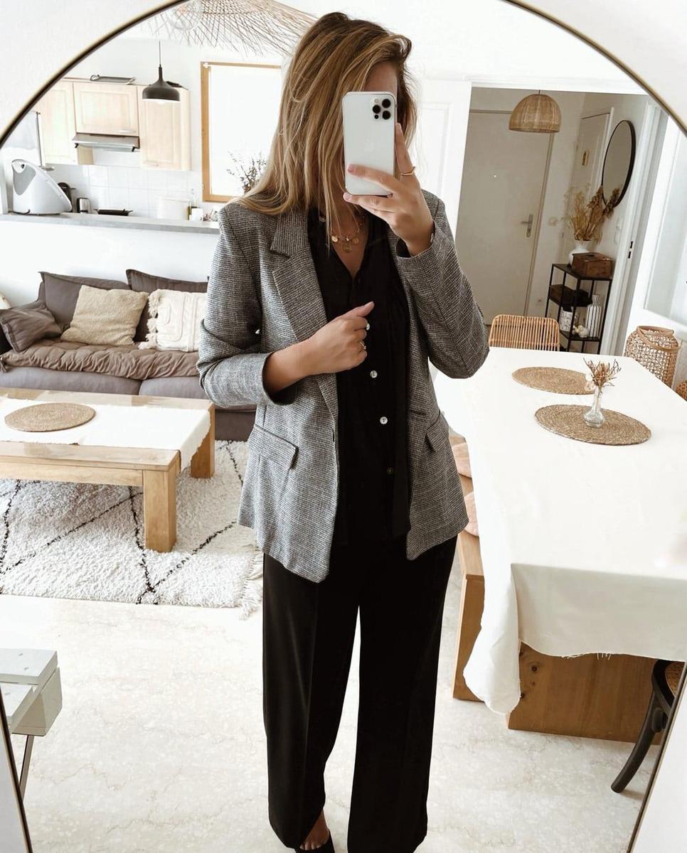 Retro Chic Grauer Langarm-Blazer - Herbstsfavorit für modernen Stil & Komfort