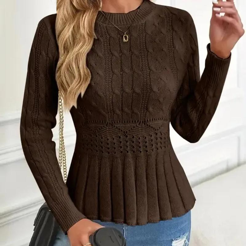 Winterlicher Coffee Long Sleeve Cable Knit Peplum Sweater - Stil & Wärme