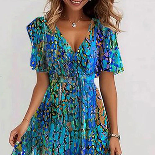 Stilvolles Special Blue Short Sleeve Midi Dress - Perfekt für Herbstsoutfits