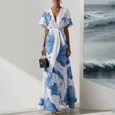 Breezy V-Neck Kurzarm Maxikleid - Eleganz und Komfort für Frühlingstage