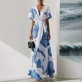 Breezy V-Neck Kurzarm Maxikleid - Eleganz und Komfort für Frühlingstage