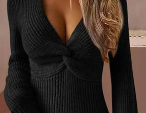 Stilvoller Schwarzer V-Ausschnitt Pullover - Herbstliches Must-Have für Modebewusste